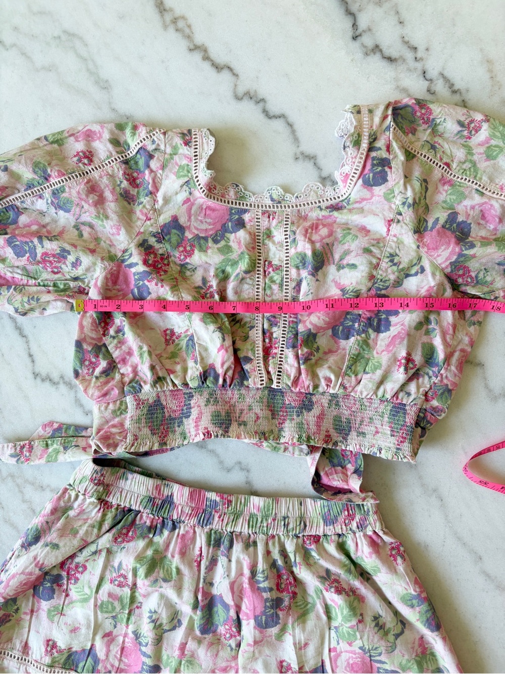 Love Shack Fancy Karsten Top and Naila Skirt Medium - Pink Floral - Picture 6 of 10